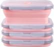 set of 4 pink collapsible food storage containers with airtight lids - large kitchen stacking silicone containers for meal prep, leftovers, microwave, freezer, and dishwasher safe - 27 oz capacity logo