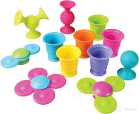 img 4 attached to 🧸 12 Piece Early Learner Toys - Fat Brain Toys Pipsquigz Whirly-Squigz Suction-Kupz Set - 6 Stacking Suction Kupz Toys, 3 PipSquigz, 3 Whirly Squigz Spinners - BPA-Free Silicone - Zippered Storage Case