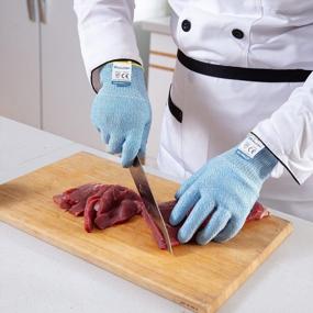 img 3 attached to 🔪 Dowellife Cut Resistant Gloves: Food Grade Level 5 Protection for Kitchen, Mandolin Slicing, Fillet, Oyster Shucking, Meat Cutting & Wood Carving (Sky Blue, Medium)