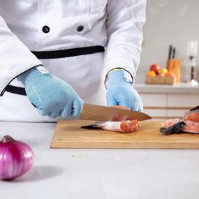 img 2 attached to 🔪 Dowellife Cut Resistant Gloves: Food Grade Level 5 Protection for Kitchen, Mandolin Slicing, Fillet, Oyster Shucking, Meat Cutting & Wood Carving (Sky Blue, Medium)