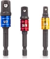 🔧 bloopic impact grade socket adapter set - 3 pack, 1/4", 3/8", and 1/2" drive, socket to drill adapter for impact drivers - transforms power drill into high-speed nut driver - perfect tools gift for men, diyers логотип