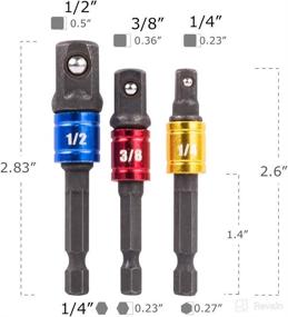 img 2 attached to 🔧 BLOOPIC Impact Grade Socket Adapter Set - 3 Pack, 1/4", 3/8", and 1/2" Drive, Socket to Drill Adapter for Impact Drivers - Transforms Power Drill Into High-Speed Nut Driver - Perfect Tools Gift for Men, DIYers