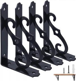 img 4 attached to ETECHMART 5 Inch Wall Mounted Floating Shelf Bracket, Pack Of 4 L Shape Heavy Duty Rustic Iron Metal Corner Brace Shelf Supporter For DIY Open Shelving Decoration - Black