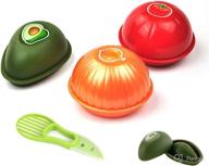 🥑 keepingcoox onion, tomato, and avocado food savers set with avocado slicer/cutter - includes vegetable shaped silicone keepers, plus 2 reusable beer saver caps as a bonus gift логотип