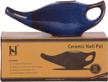 ceramic neti pot, premium handcrafted durable, dishwasher safe, for nasal cleansing + 5 sachet neti salt, 225 ml. (7.6 fl oz) capacity - elegant blue gradient color logo