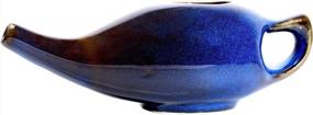 img 1 attached to Керамический горшок для нети, прочный ручной работы премиум-класса, можно мыть в посудомоечной машине, для очистки носа + 5 пакетиков соли нети, 225 мл. Емкость (7,6 жидких унций) — элегантный синий цвет с градиентом