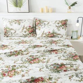 img 1 attached to Vintage Rose Floral King Size Bedding Set With Premium Cotton And Chic Off-White Design - 4-Piece Collection Including Fitted Sheet And Pillowcases