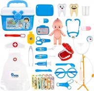 attmu doctor kit for kids dentist toys, 13 pcs pretend play medical kit educational role play toddler doctor toys playset costume with stethoscop preschool gift for boys girls 3 4 5 year old, blue logo