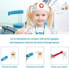 img 3 attached to Attmu Doctor Kit For Kids Dentist Toys, 13 Pcs Pretend Play Medical Kit Educational Role Play Toddler Doctor Toys Playset Costume With Stethoscop Preschool Gift For Boys Girls 3 4 5 Year Old, Blue