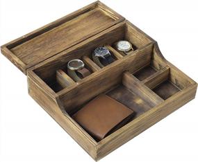 img 4 attached to Organize Your Accessories With MyGift Rustic Burnt Wood Watch Display Case And Valet Storage Jewelry Box Organizer For Men & Women