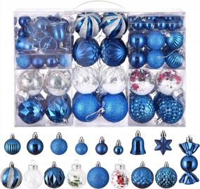 img 4 attached to Assorted Shatterproof Christmas Ornament Set - 111-Pack Royal Blue Xmas Seasonal Hanging Pendants For Tree Decoration, Holiday Parties And Indoor Decorations - Luxurious Gift Package