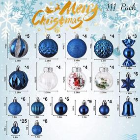 img 3 attached to Assorted Shatterproof Christmas Ornament Set - 111-Pack Royal Blue Xmas Seasonal Hanging Pendants For Tree Decoration, Holiday Parties And Indoor Decorations - Luxurious Gift Package