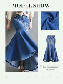 img 2 attached to 👖 LISUEYNE Women's Casual Stretch Waist Washed Denim Ruffle Fishtail Skirts – Long Jean Skirt for Fashionable Comfort