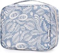 waterproof hanging toiletry bag for women and girls - narwey cosmetic makeup organizer with blue leaf design logo