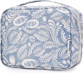 img 4 attached to Waterproof Hanging Toiletry Bag For Women And Girls - Narwey Cosmetic Makeup Organizer With Blue Leaf Design