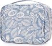 waterproof hanging toiletry bag for women and girls - narwey cosmetic makeup organizer with blue leaf design logo
