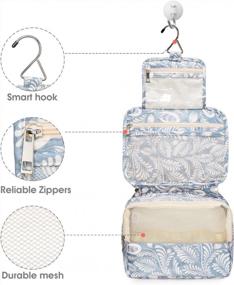 img 1 attached to Waterproof Hanging Toiletry Bag For Women And Girls - Narwey Cosmetic Makeup Organizer With Blue Leaf Design