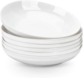 img 4 attached to Set Of 6 Large Porcelain Pasta Plate Bowls - 30 Ounce, White Salad Serving Bowls, Microwave And Dishwasher Safe - Ideal For Home Use And Entertaining