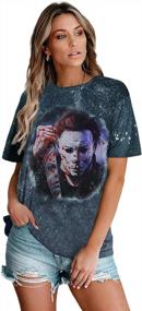 img 3 attached to Horror Movie-Inspired Bleached T-Shirt For Women: Michael Myers Shirt, Halloween Movies Graphic Top, Funny Short Sleeve Tee By UNIQUEONE