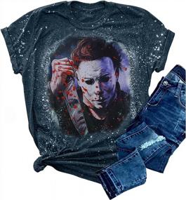 img 4 attached to Horror Movie-Inspired Bleached T-Shirt For Women: Michael Myers Shirt, Halloween Movies Graphic Top, Funny Short Sleeve Tee By UNIQUEONE