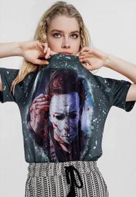 img 1 attached to Horror Movie-Inspired Bleached T-Shirt For Women: Michael Myers Shirt, Halloween Movies Graphic Top, Funny Short Sleeve Tee By UNIQUEONE