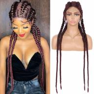 kalyss 35" hand-braided burgundy red mixed black double dutch braids wig with 360 swiss lace front - heat resistant & lightweight synthetic twisted braids logo