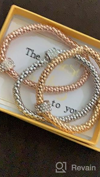 img 1 attached to Stylish 3PCS Gold/Silver/Rose Gold Corn Chain Bracelet: 🌟 Sparkling Crystal Multilayer Charms Stretch Bracelet for Women and Girls review by Sheila Golden