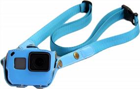 img 4 attached to Protect Your GoPro Hero 5/6/7 With Our Blue PU Leather Frame Mount Case And Adjustable Strap Accessories