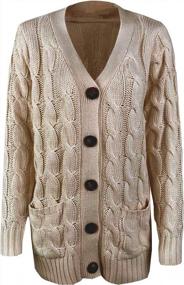 img 3 attached to Stylish And Cozy: GOLDSTITCH Women'S Long Sleeve Cable Knit Cardigan Sweater For Fall Outwear