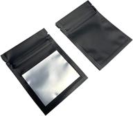 100 pack smell proof bags - 3 x 4 inch resealable mylar bags with window - foil pouch bag - flat bag - matte black logo