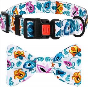 img 3 attached to BRONZEDOG Nylon Dog Collar - Adjustable Floral Girl Pattern For Medium, Large & Small Dogs (S, 10"-13", White W/Bowtie)