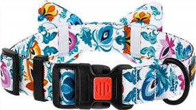 img 1 attached to BRONZEDOG Nylon Dog Collar - Adjustable Floral Girl Pattern For Medium, Large & Small Dogs (S, 10"-13", White W/Bowtie)
