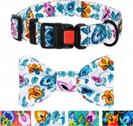 bronzedog nylon dog collar - adjustable floral girl pattern for medium, large & small dogs (s, 10"-13", white w/bowtie) logo