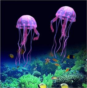 img 4 attached to 🎇 2 PCS WishLotus Jellyfish Fish Tank Decorations – Simulation Jellyfish Plant Ornament in Pink – Glow-in-the-Dark Fish Tank Decorations for Various Aquarium Sizes (Small)