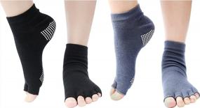 img 3 attached to 2 Pairs Toeless Half Toe Yoga Socks With Anti Slip Grip - Wisdompro For Women & Men
