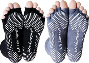 img 4 attached to 2 пары носков для йоги без пальцев с нескользящей ручкой - Wisdompro For Women &amp; Men