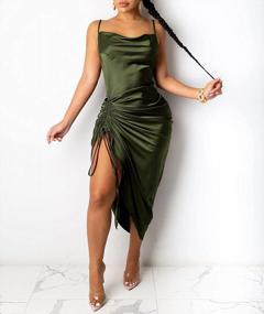 img 2 attached to Sophisticated Elegance: Women'S Satin Cowl Neck Midi Dress With Lace Up Detailing