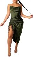 sophisticated elegance: women's satin cowl neck midi dress with lace up detailing logo