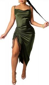 img 4 attached to Sophisticated Elegance: Women'S Satin Cowl Neck Midi Dress With Lace Up Detailing