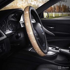 img 3 attached to 👑 TOYOUN Bling Steering Wheel Cover: Stylish PU Leather with Crystal Rhinestones - Universal Fit for 14.5 to 15 Wheel Size - Sparkling Gold Car Accessories for Girls