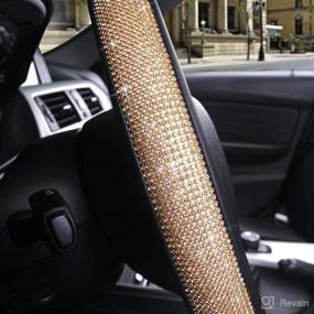 img 2 attached to 👑 TOYOUN Bling Steering Wheel Cover: Stylish PU Leather with Crystal Rhinestones - Universal Fit for 14.5 to 15 Wheel Size - Sparkling Gold Car Accessories for Girls