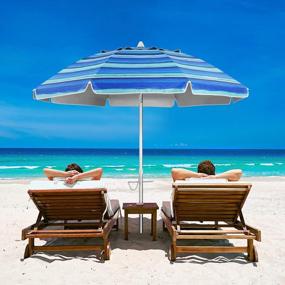 img 4 attached to CLISPEED 6,5-футовый пляжный зонт для песка, портативный пляжный зонт с песком и наклонной алюминиевой стойкой, защита от ультрафиолетового излучения 50+ Сверхмощный пляжный зонт для патио, стола, заднего двора, активного отдыха, синяя полоса