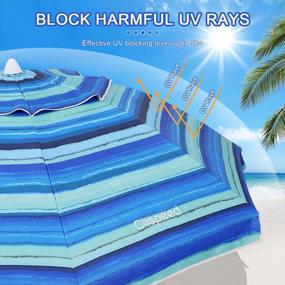 img 1 attached to CLISPEED 6,5-футовый пляжный зонт для песка, портативный пляжный зонт с песком и наклонной алюминиевой стойкой, защита от ультрафиолетового излучения 50+ Сверхмощный пляжный зонт для патио, стола, заднего двора, активного отдыха, синяя полоса