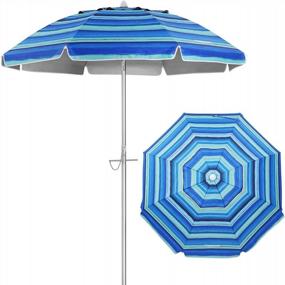 img 3 attached to CLISPEED 6,5-футовый пляжный зонт для песка, портативный пляжный зонт с песком и наклонной алюминиевой стойкой, защита от ультрафиолетового излучения 50+ Сверхмощный пляжный зонт для патио, стола, заднего двора, активного отдыха, синяя полоса