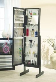 img 1 attached to Black Mirrotek Free Standing Combination Armoire With Customizable Full Length Mirror, Vanity Mirror, Adjustable Stand, Lock For Optimal Storage And Style