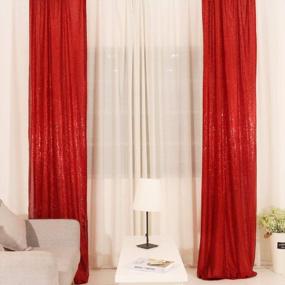 img 3 attached to Red Sequin Fabric Window Curtain Panels - 2Pcs 8FT Long Drape Set Treatment