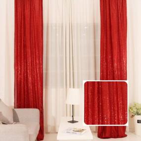 img 4 attached to Red Sequin Fabric Window Curtain Panels - 2Pcs 8FT Long Drape Set Treatment