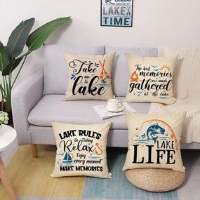 img 1 attached to Fjfz Lake Life Decorative Throw Pillow Cover Set Of 4, Farmhouse Lakehouse Rules Quotes Porch Patio Home Decor, Paddle Sailboat Nautical Outdoor Sofa Couch Cushion Case 18 X 18