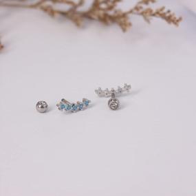 img 2 attached to 18G Stainless Steel 5 Stone Cubic Zirconia Cartilage Helix Piercing Earrings Conch Stud Sleeper Earrings