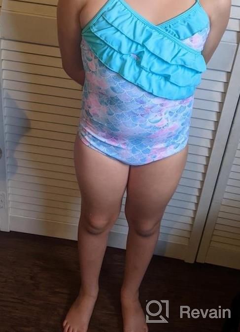 img 1 attached to Idgreatim Girls UPF 50+ One Piece Swimsuit Hawaiian Ruffle Swimwear Bathing Suit For Beach Surfing 4-10 Years review by Teresa Torma